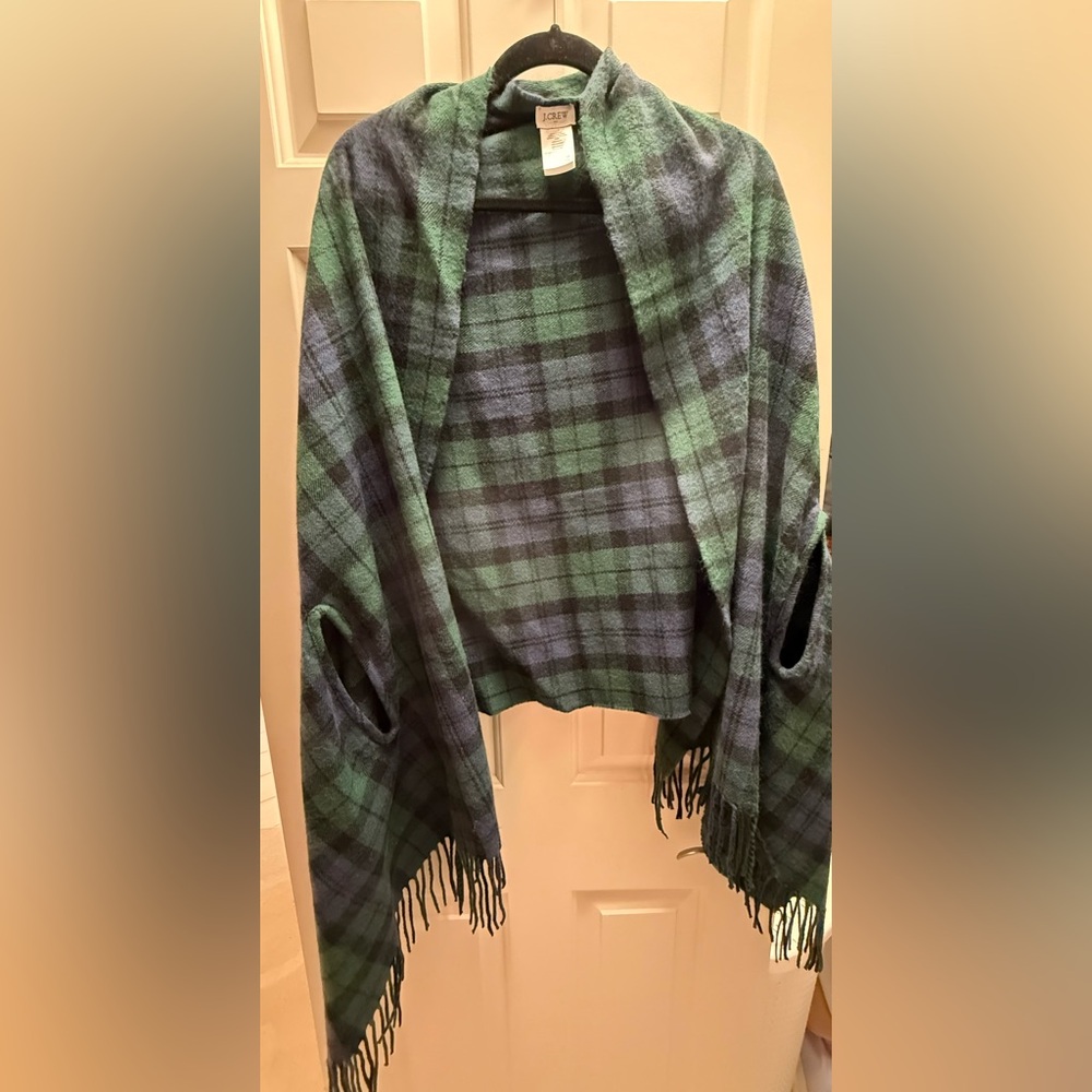 J. Crew Green and Blue Plaid Shawl